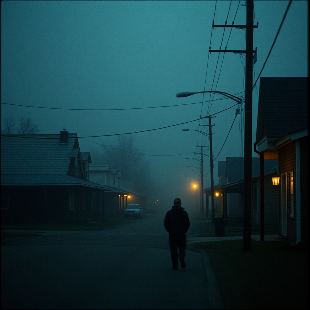 dark and mysterious small town setting with a psychological thriller atmosphere